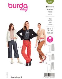 Burda Style Pattern 6085 Misses' Straight Leg Pants and Trousers with Stretch Waistband