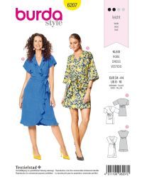 Burda Style Pattern 6207 Misses' Wrap Dress with Tie Bands – 
Hem and Neckline Flounces