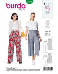 Burda Style Pattern 6229 Misses' Trousers/Pants with Elastic Waist with Pockets in Seams – Wide Leg