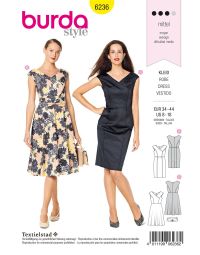 Burda Style Pattern 6236 Misses' Dress in Wrap Look – 
V-Neck – 
Over-cut Shoulders