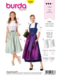 Burda Style Pattern 6268 Misses' Jumper Dress in Dirndl-Style, Blouse and Apron