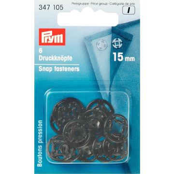 Sew-On Snap Fasteners plastic black round 15 mm