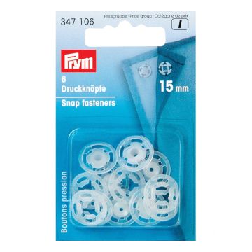 Sew-On Snap Fasteners plastic transparent round 15 mm