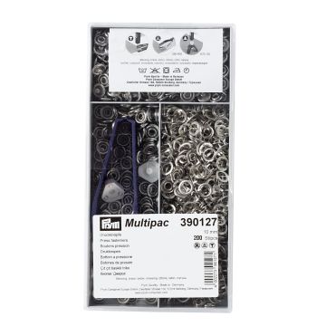 Non-sew press fasteners JERSEY brass pronged ring silver col 10 mm #PR390127