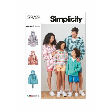 Simplicity Pattern Children's, Teens' and Adults' Hoodie S9759 A